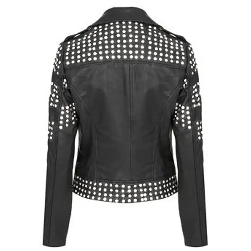 Women’s Studded Black Leather Jacket-1