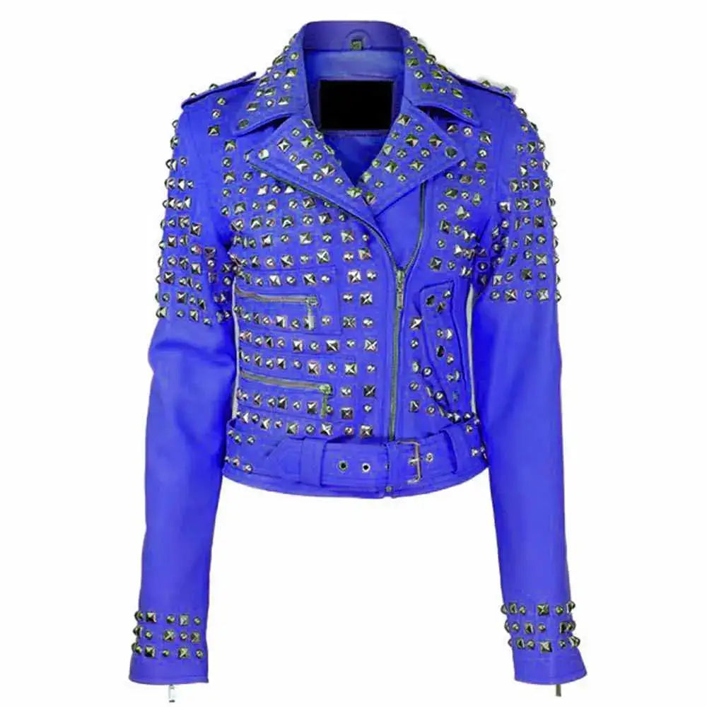 Women's Studded Brando Leather Motorcycle Jacket-1