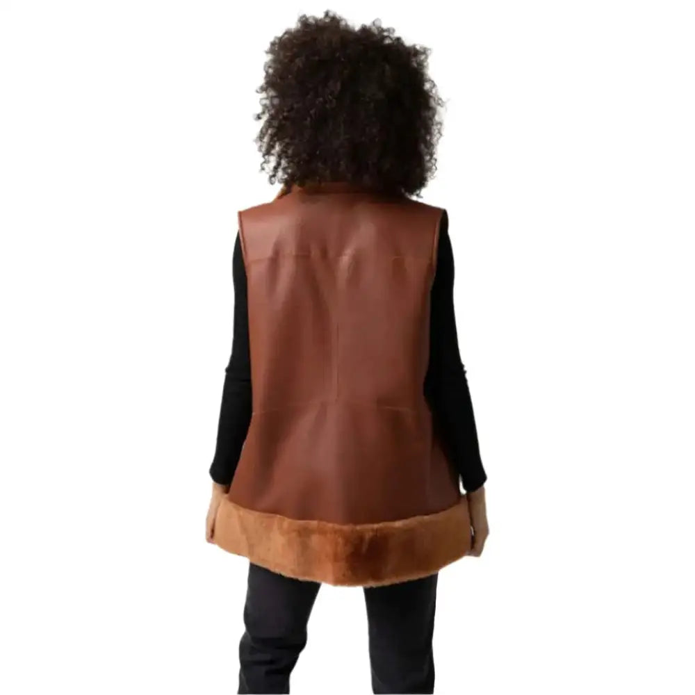 Women’s Tan Brown B3 Bomber Shearling Vest-3
