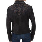 Women's Vintage Black Suede Fringe Jacket-1