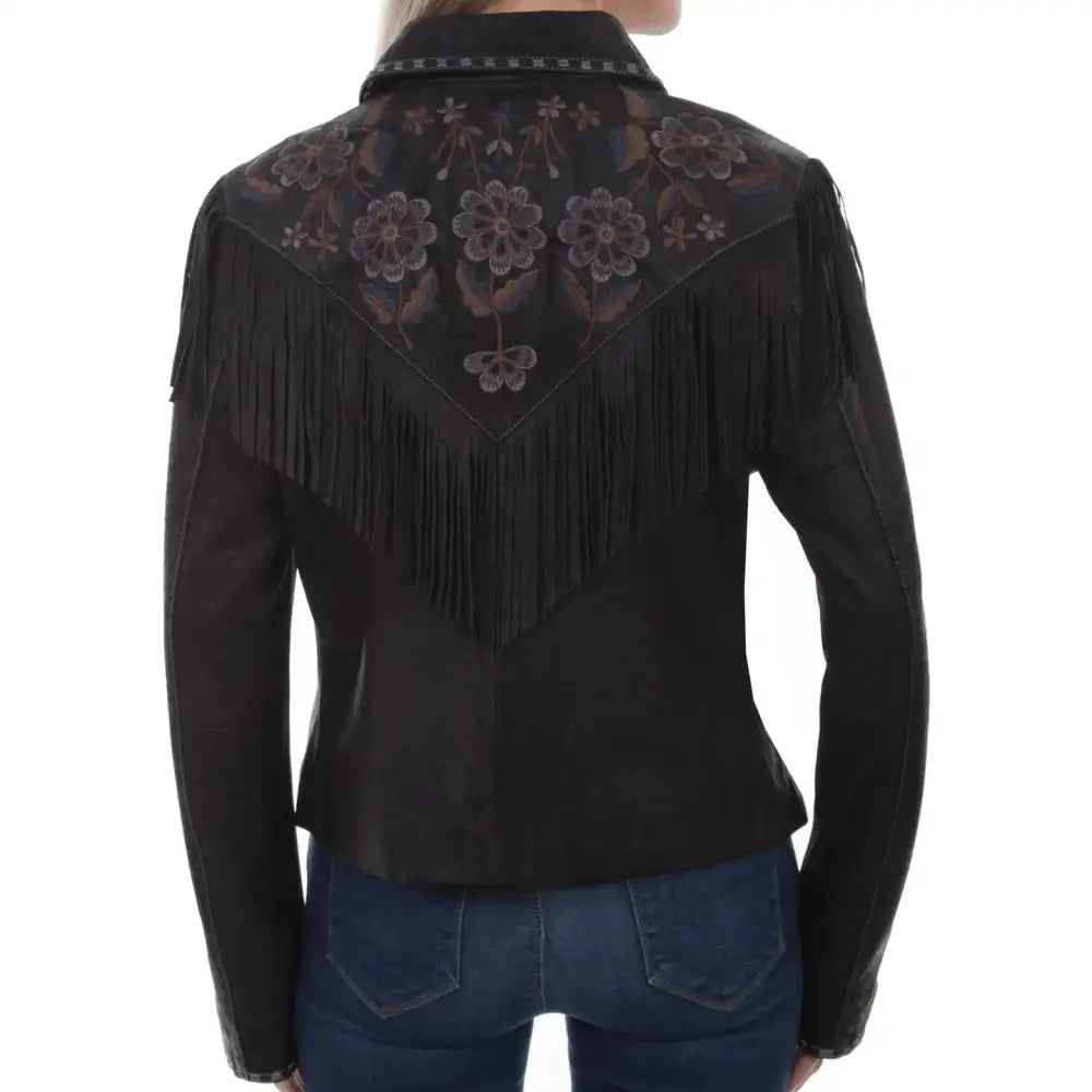 Women's Vintage Black Suede Fringe Jacket-1