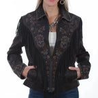 Women's Vintage Black Suede Fringe Jacket-0