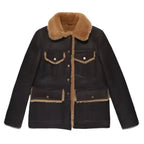 Women's Washed Brown Sheepskin Western Trucker Coat-0