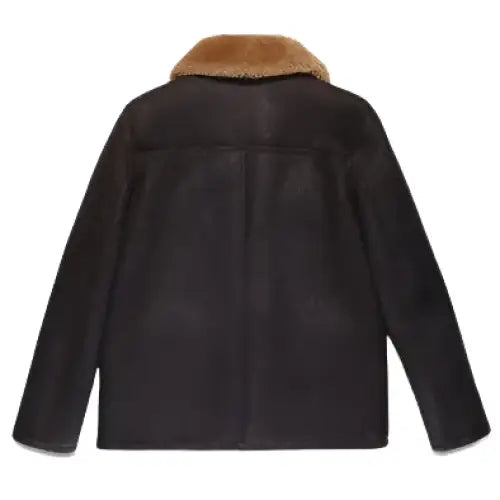 Women's Washed Brown Sheepskin Western Trucker Coat-1