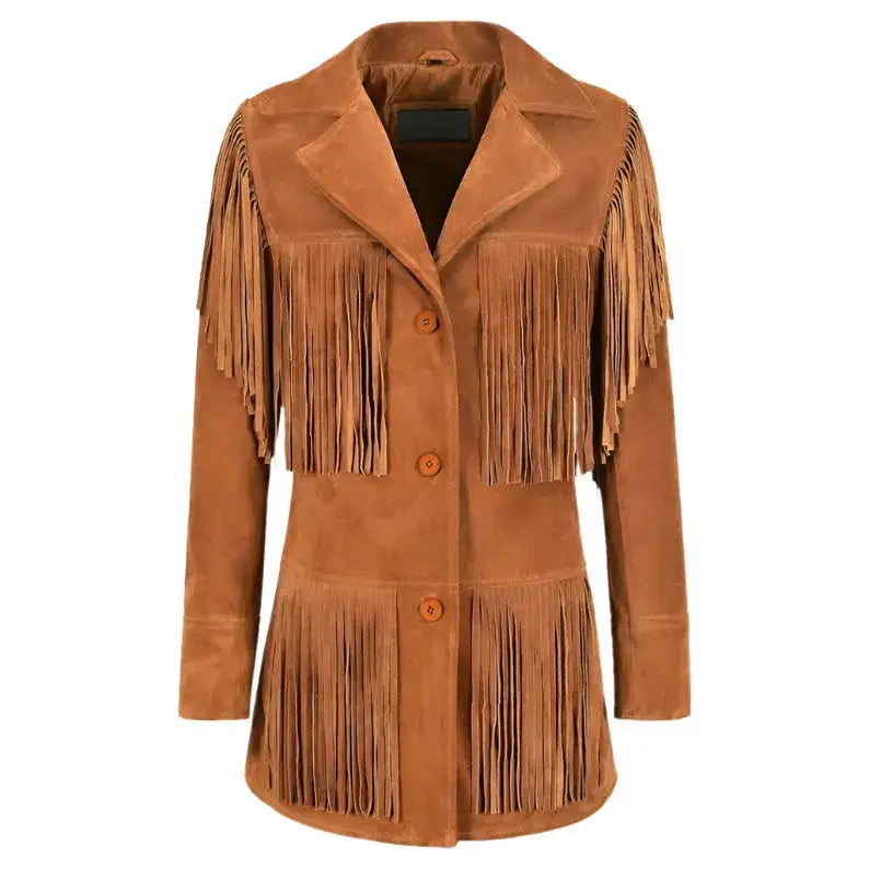 Women's Western Fringe Leather Jacket-0
