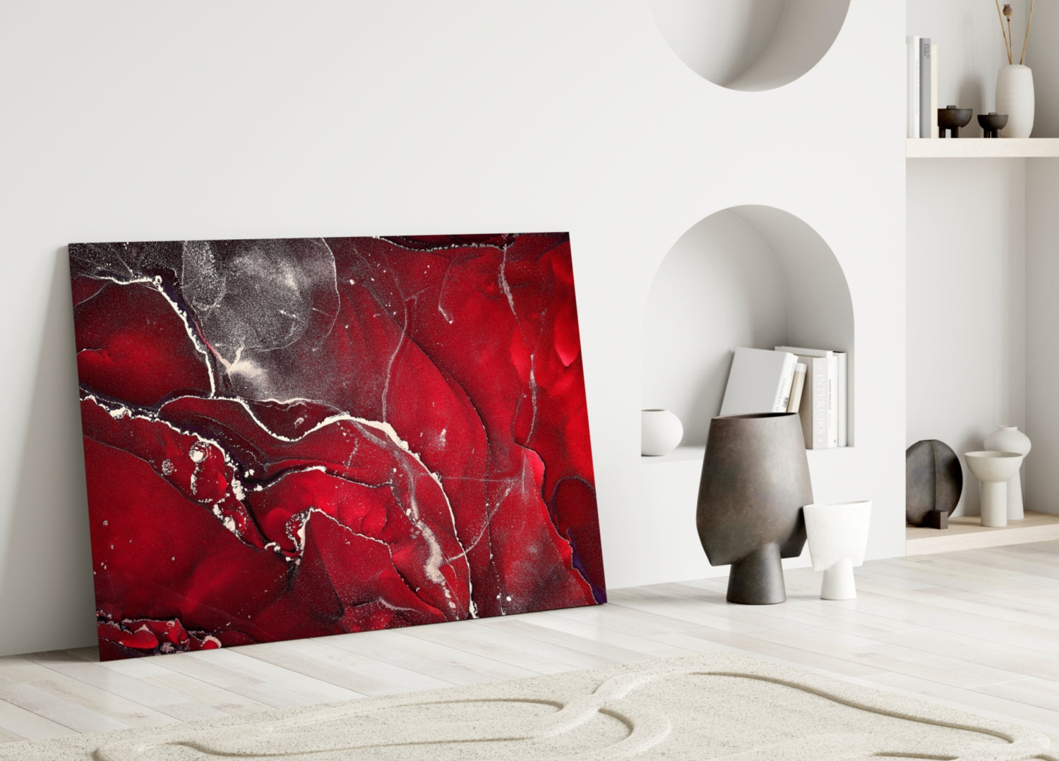 Red Marbellous Glass Wall Art-2